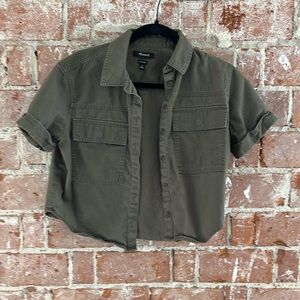 Madewell cropped olive green army shirt size xs